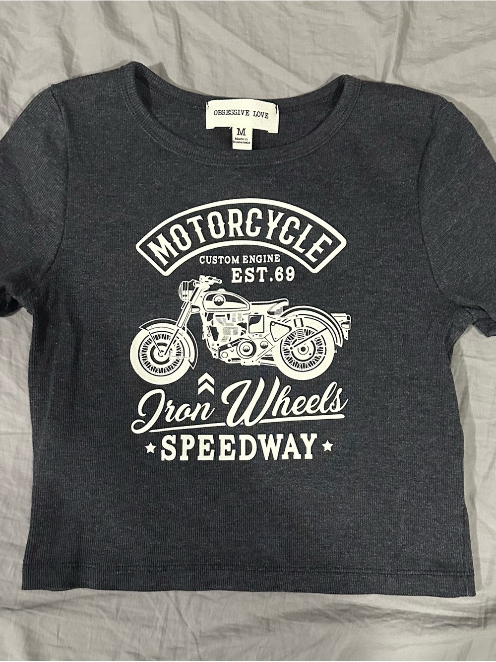 Obsessive Love Women's Charcoal Motorcycle Crop Top